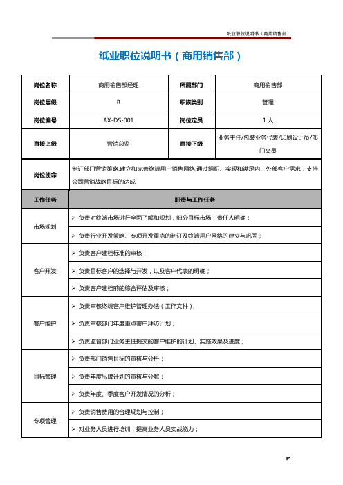 纸业职位说明书(商用销售部)