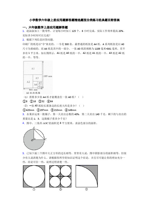 小学数学六年级上册应用题解答题精选题型分类练习经典题目附答案