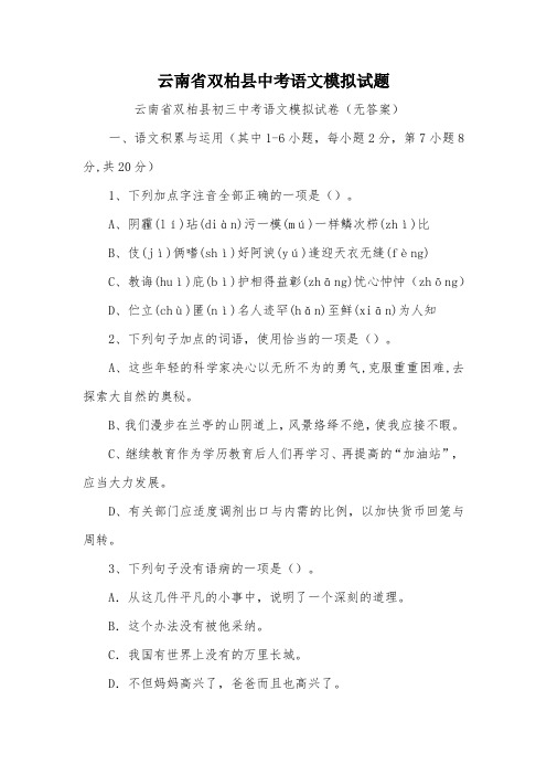 云南省双柏县中考语文模拟试题