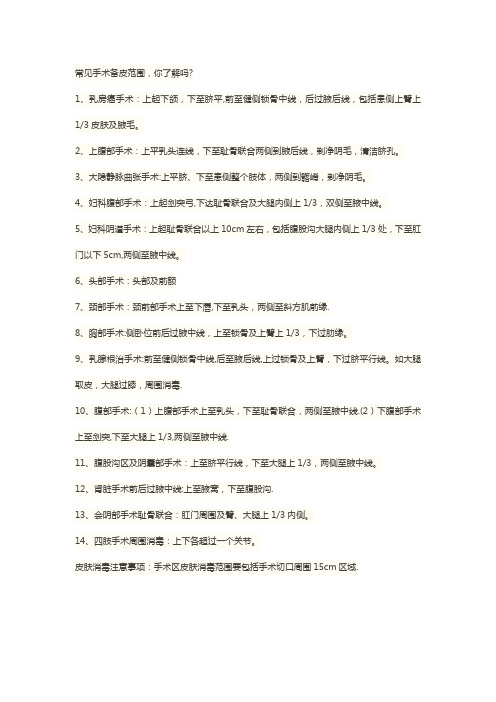 常见外科手术备皮范围
