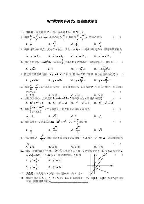 沪教版高二下册数学圆锥曲线同步测试二级第二学期