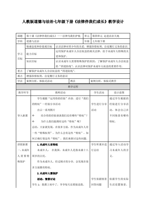 【精选】2018年春人教部编版七年级下册道德与法治教案：10.1 法律为我们护航共3篇