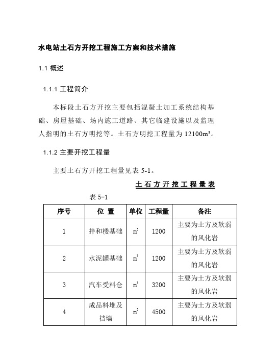 水电站土石方开挖工程施工方案和技术措施