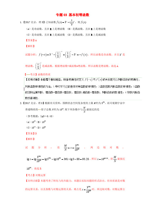 三年高考2015_2017高考数学试题分项版解析专题3数理