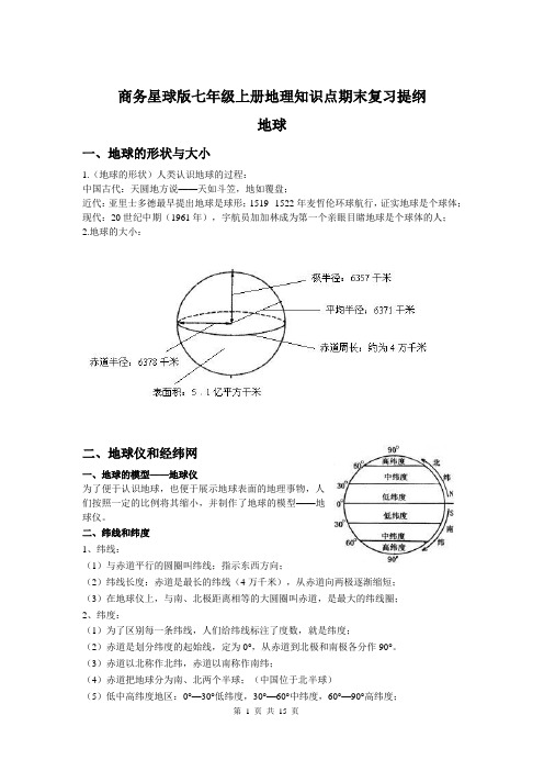 商务星球版七年级上册地理知识点期末复习提纲