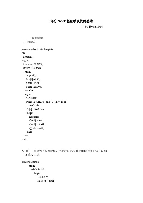 部分NOIP基础模块代码总结 pascal
