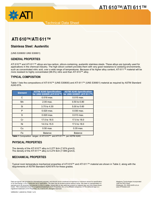 ATI 610 ATI 611 Stainless Steel Technical Data She