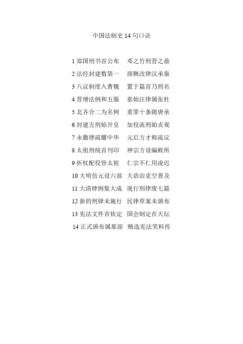中国法制史14句口诀