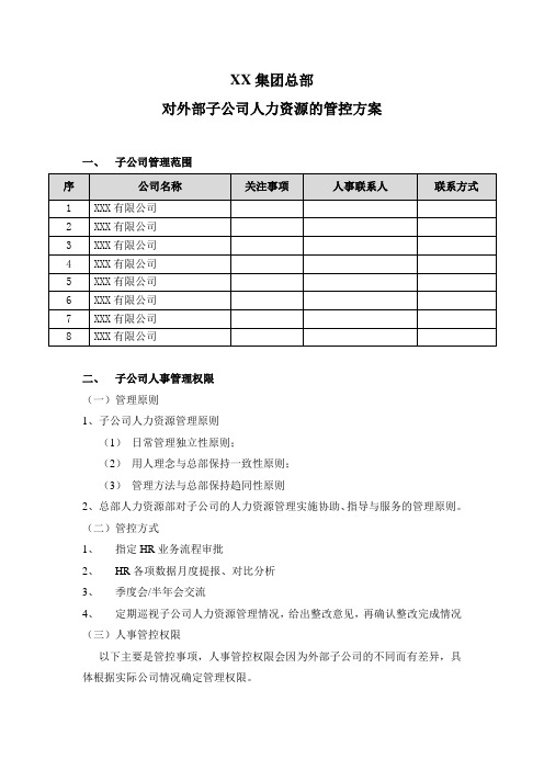 子公司人力资源管控方案