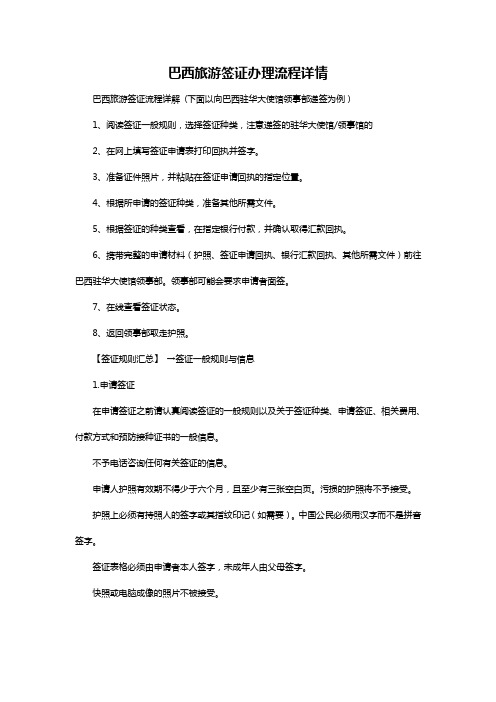 巴西旅游签证办理流程详情