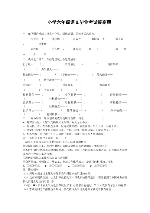 小学六年级毕业考试提高题