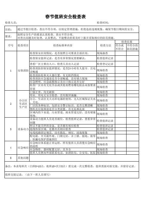 值班检查表