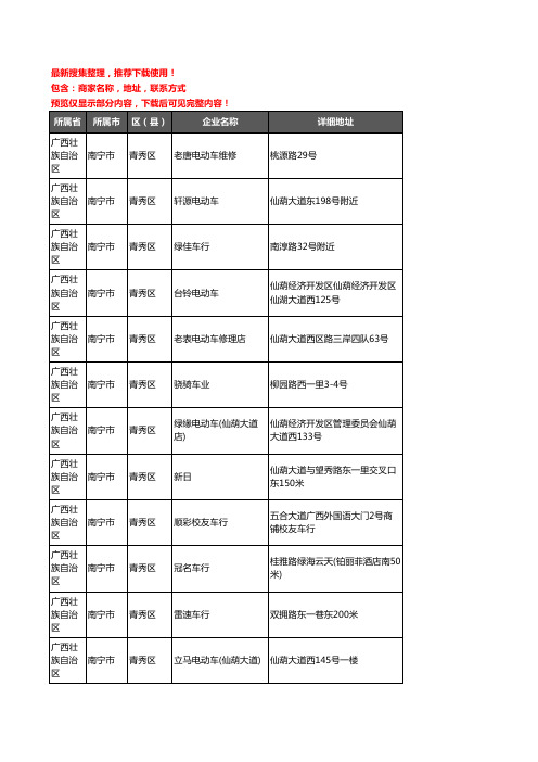 新版广西壮族自治区南宁市青秀区电动车企业公司商家户名录单联系方式地址大全55家