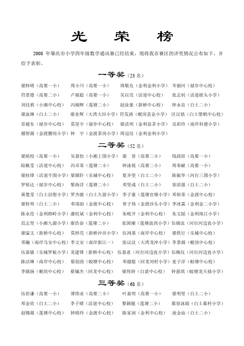 2008年肇庆市小学四年级数学通讯赛已经结束