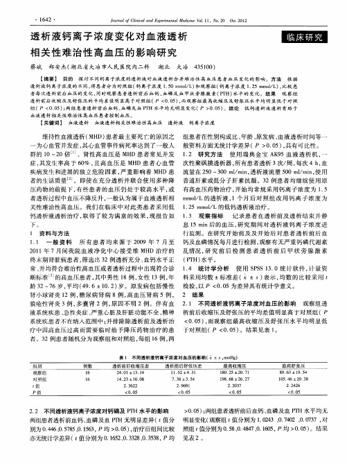 透析液钙离子浓度变化对血液透析相关性难治性高血压的影响研究