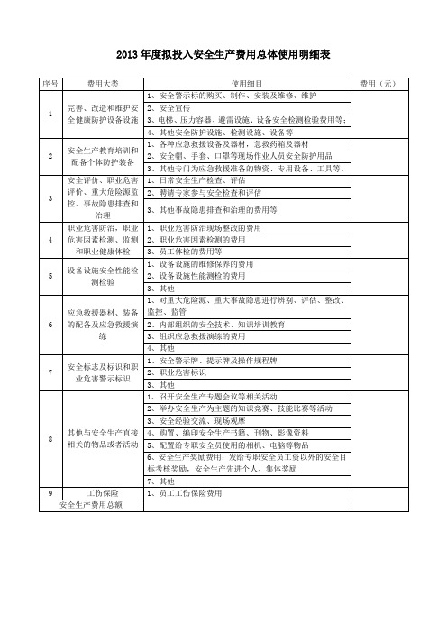 3.1拟投入安全生产费用总体使用明细表