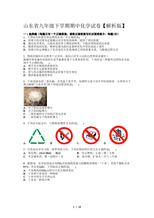山东省九年级下学期期中化学试卷【解析版】