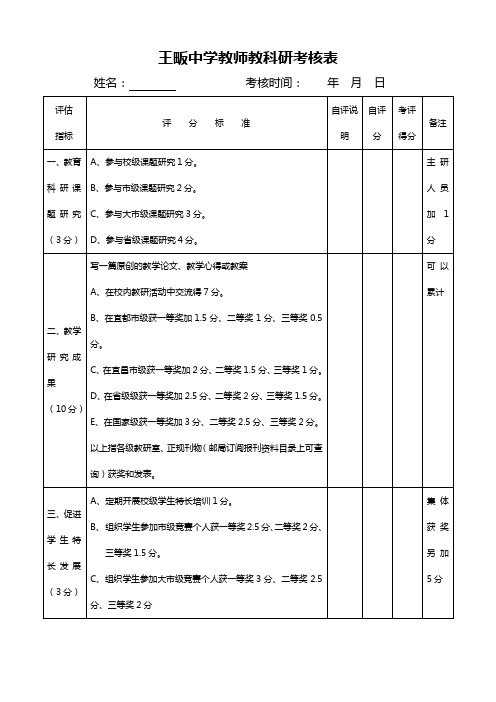 教师教科研个人考核表