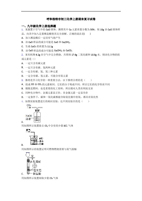 呼和浩特市初三化学初三化学上册期末复习试卷