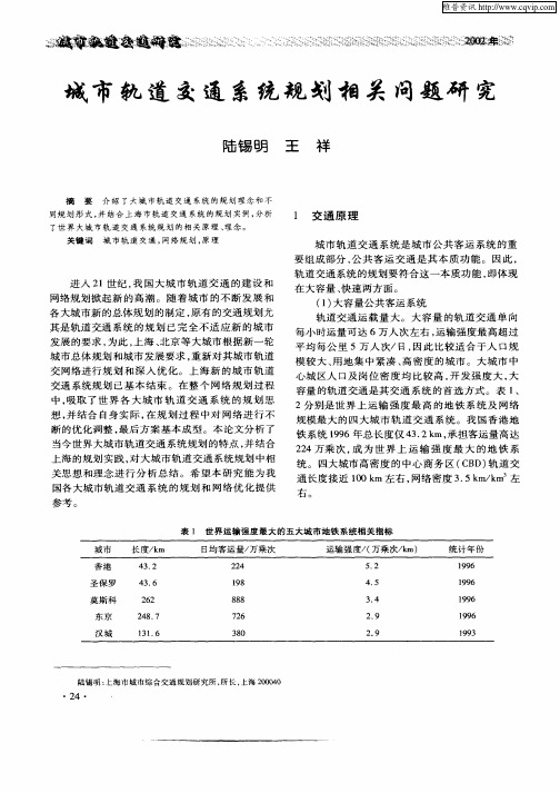 城市轨道交通系统规划相关问题研究
