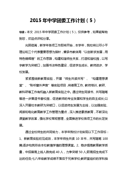 2015年中学团委工作计划(5)