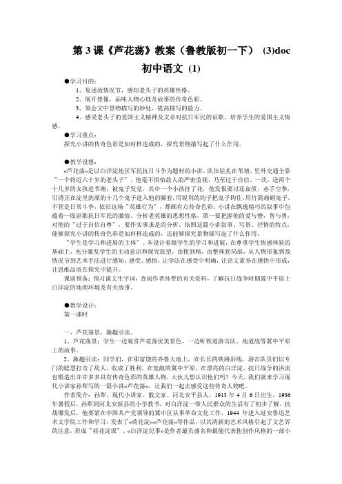 第3课《芦花荡》教案(鲁教版初一下) (3)doc初中语文 (1)