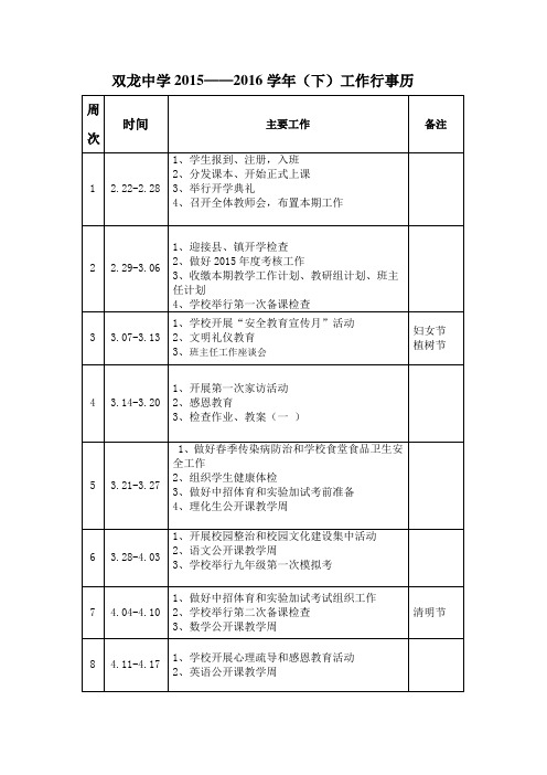 双龙中学2015-2016年春工作行事历