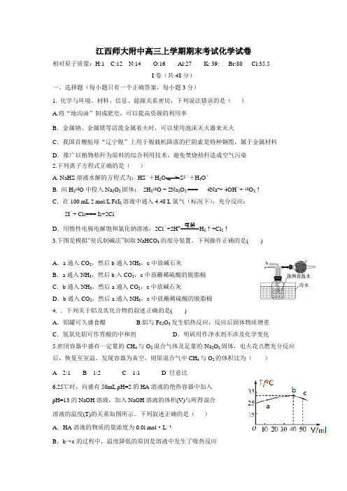 2016届高三上学期期末考试化学试题(附答案) (1)