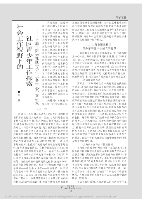 社会工作视野下的社区青少年工作探索_上海市阳光社区青少年事务中心个案研究