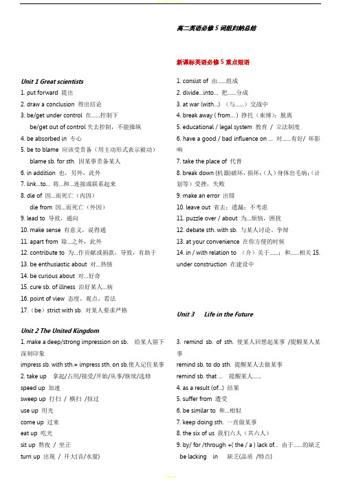 高二英语必修5词组归纳总结