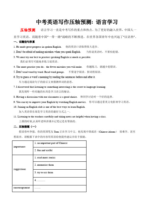 最新2021中考英语写作压轴预测猜题： 语言学习