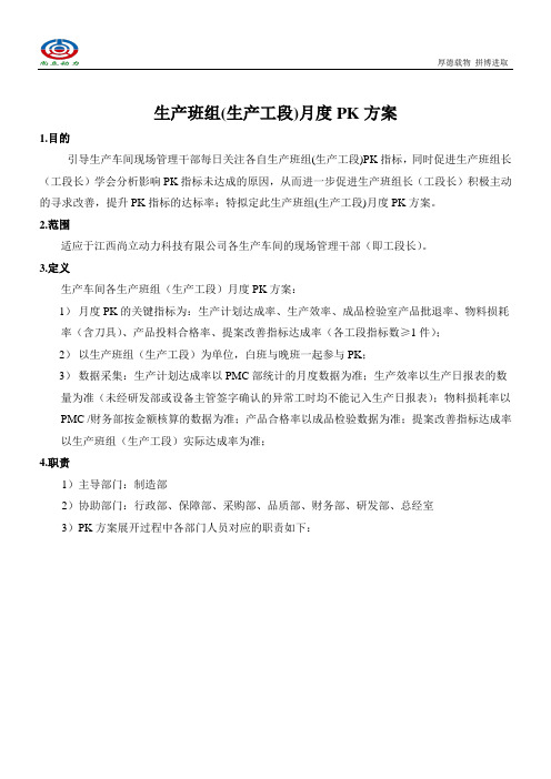 生产班组(工段)月度PK方案(建议)