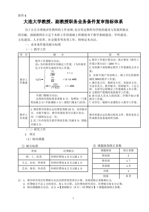 大连大学教授职务业务条件量化评价指标体系-大连大学人事处