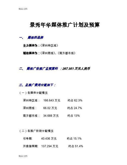 最新景秀年华媒体推广计划及预算资料