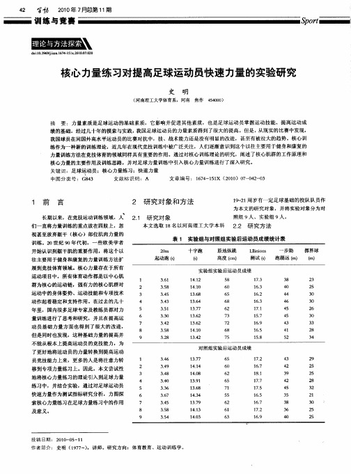 核心力量练习对提高足球运动员快速力量的实验研究