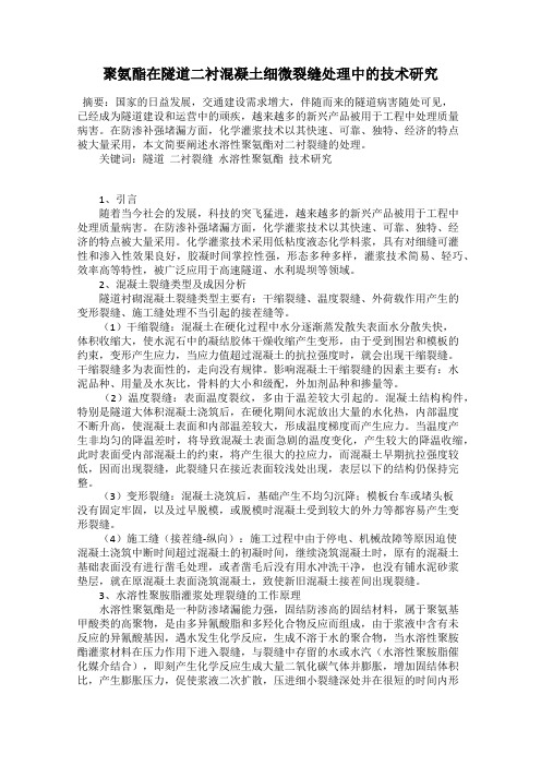聚氨酯在隧道二衬混凝土细微裂缝处理中的技术研究