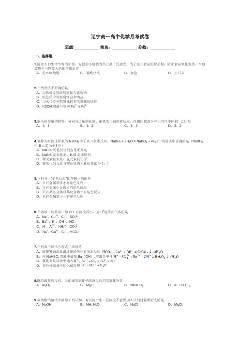 辽宁高一高中化学月考试卷带答案解析
