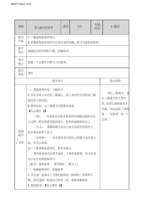 部编本六年级语文上册四单元《习作四：笔尖流出的故事》教案(2020年)