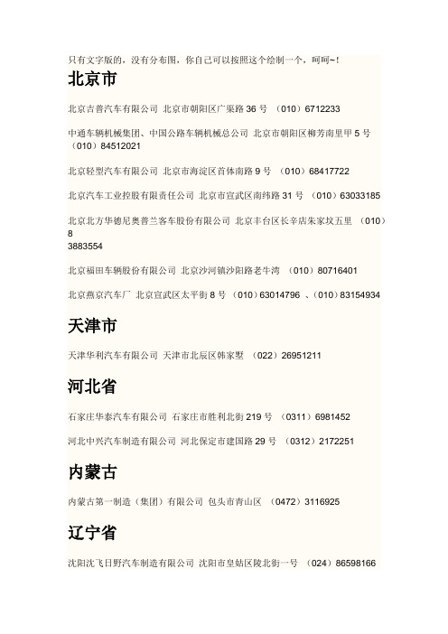 全国汽车制造厂分布