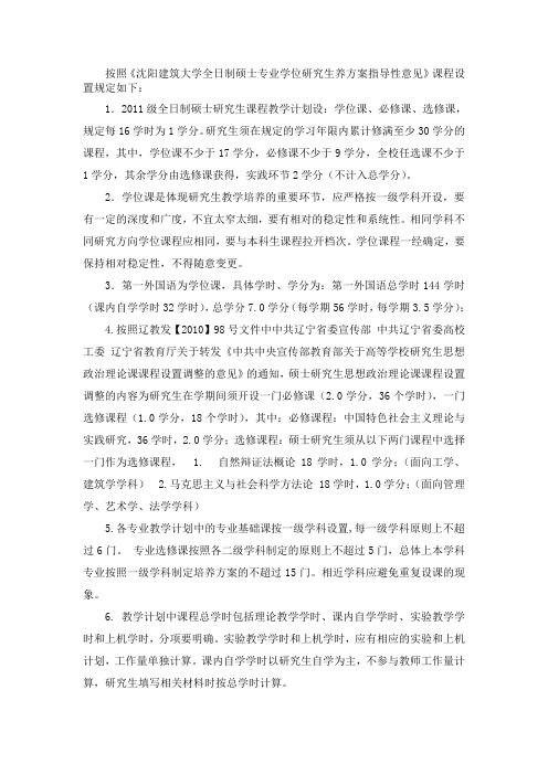沈阳建筑大学全日制硕士专业学位研究生养方案指导性意见
