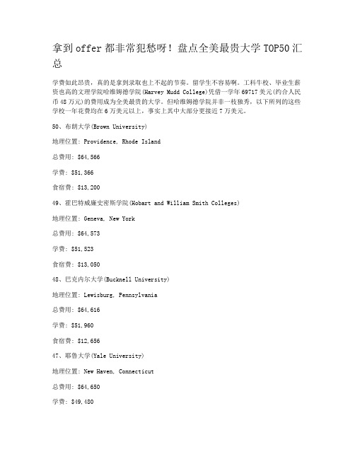 拿到offer都非常犯愁呀！盘点全美最贵大学TOP50汇总