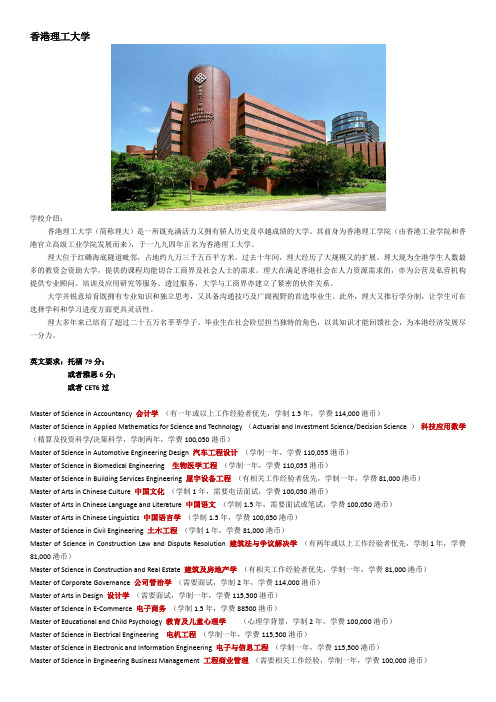 香港理工大学研究生专业申请