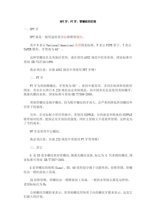NPT,PT以及管螺纹的区别