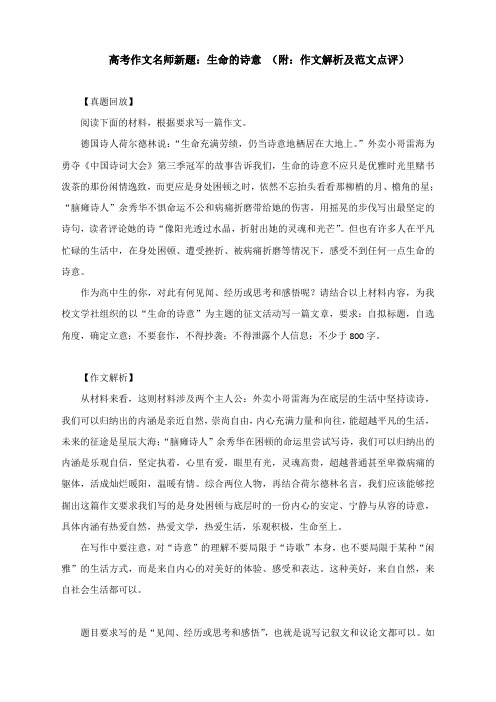高考作文名师新题：生命的诗意 (附：作文解析及范文点评)