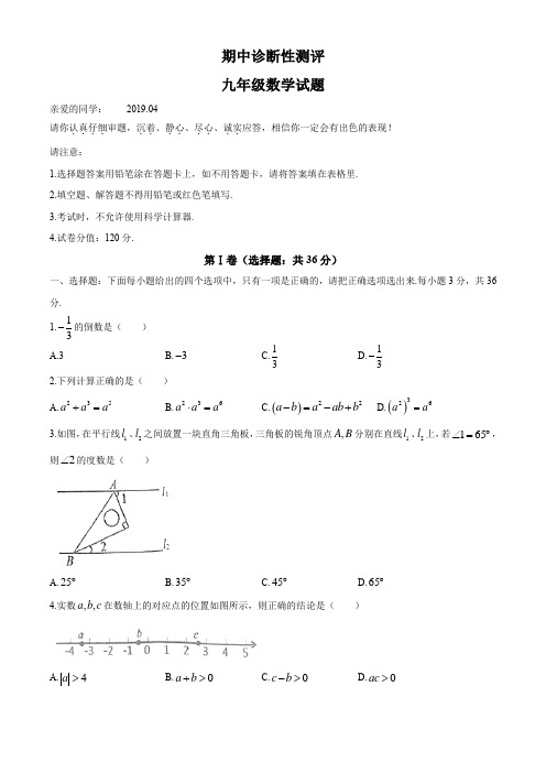 山东省枣庄市薛城区2019届九年级下学期期中考试数学考试试题(无答案)