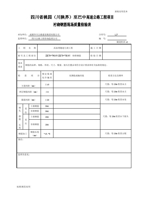 【实用表格模板】隧道4级停K78+740-K78+780