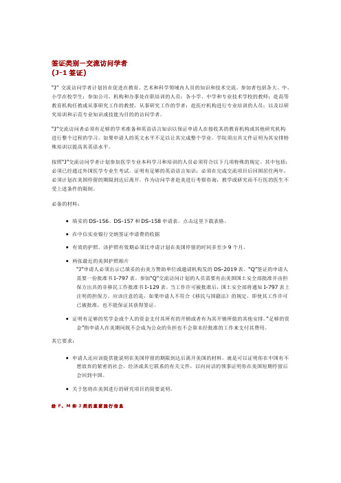 签证类别-访问学者