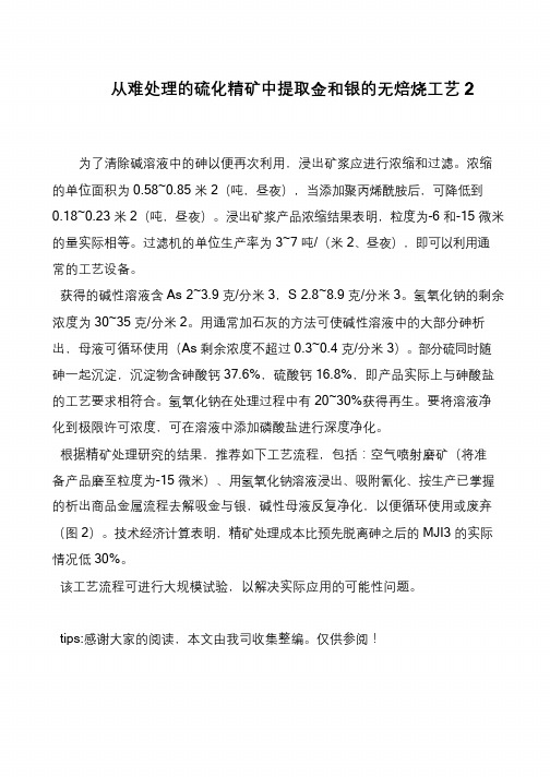 从难处理的硫化精矿中提取金和银的无焙烧工艺2
