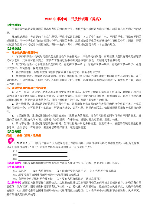 2018中考化学冲刺复习开放性试题提高知识讲解(含答案)