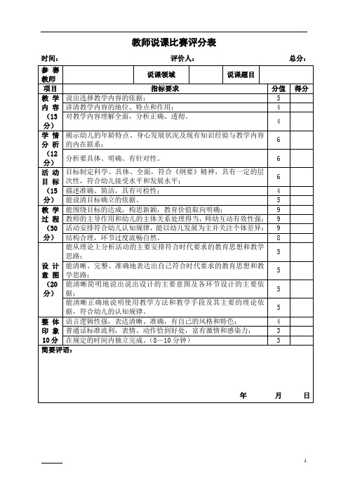 说课评分表